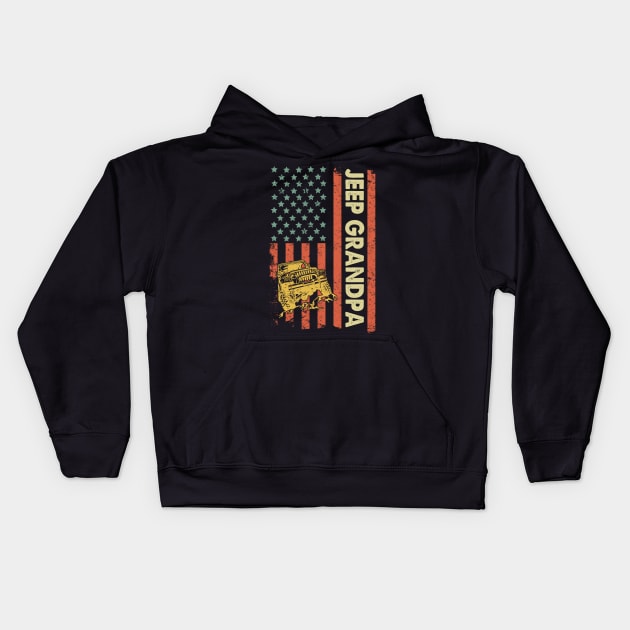 Jeep Grandpa American Flag Jeep Father's Day Jeep Gift Jeep Papa America Jeep 4th of July Kids Hoodie by Liza Canida